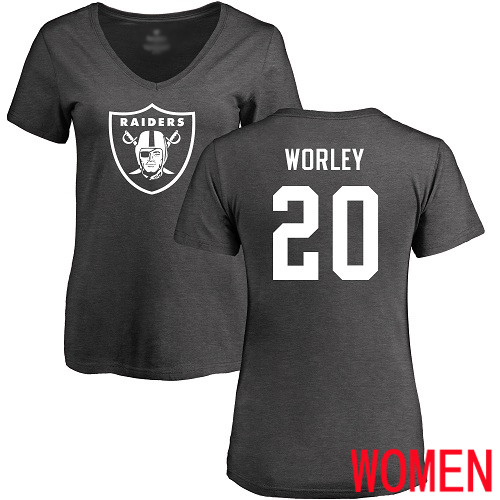 Oakland Raiders Ash Women Daryl Worley One Color NFL Football #20 T Shirt